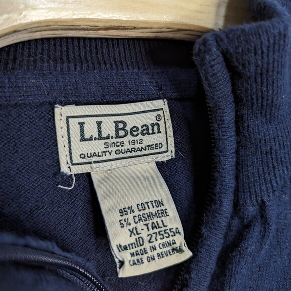 L.L. Bean Tall XL Men's Cotton Cashmere Lightweight 1/4 Zip Navy Blue Sweater - Picture 3 of 4